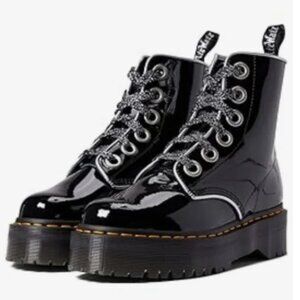 Dr Martens Molly platform glossy black patent leather boots with silver size 9